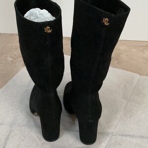 Ralph Lauren Black Heeled Boots with Chunky Block Heel